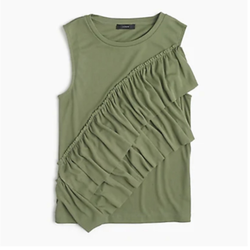 J.Crew Drapey Olive Ruffle Tank